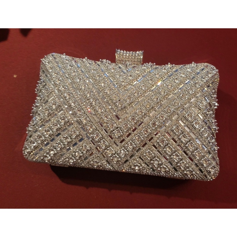 Women Silver Rhinestone Evening Clutch Bag Crystal‎ Formal Wedding Prom Purse